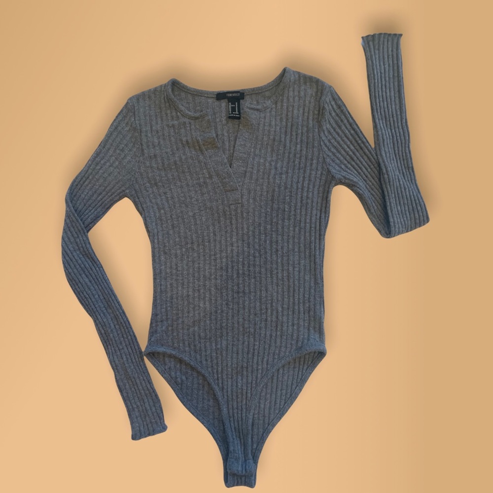 Gray Ribbed Bodysuit